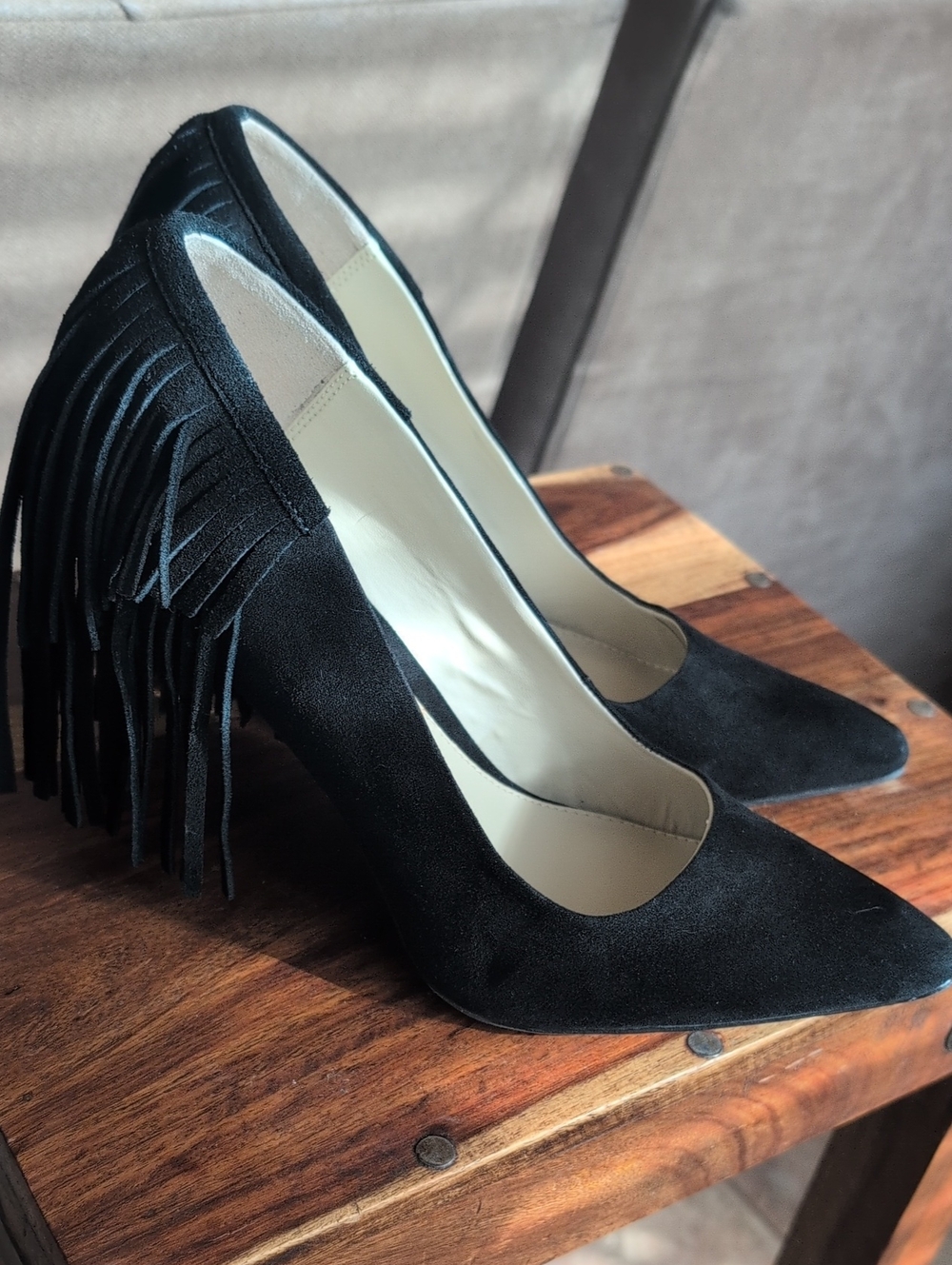 MIA Black Faux Suede Fringe Pointed-Toe Pumps 🖤